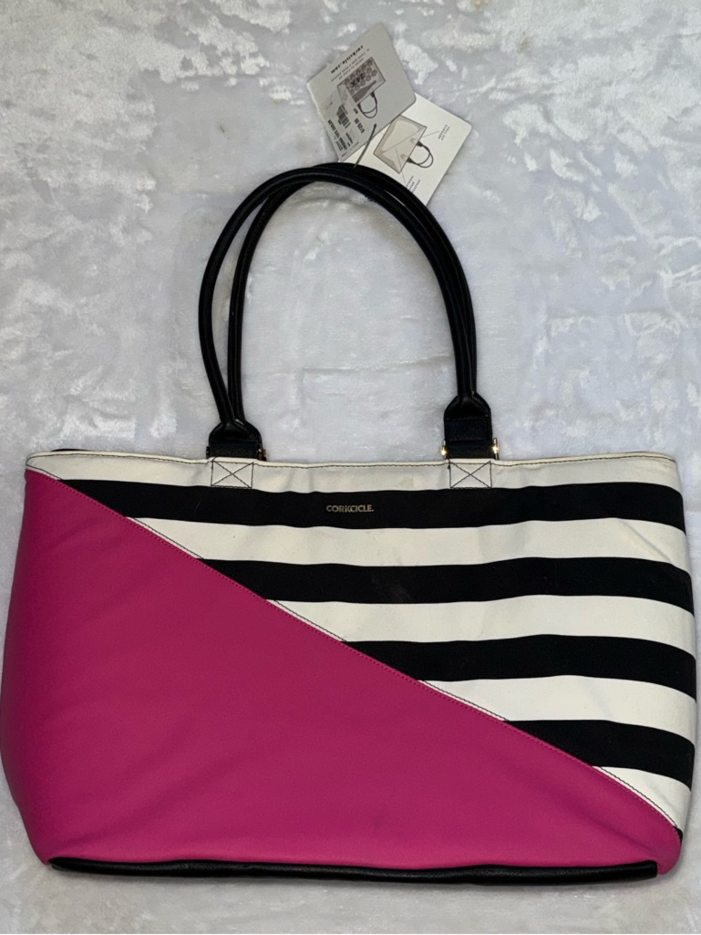 Corkcicle Women's Black & White Stripe Cooler Tote Bag NWT